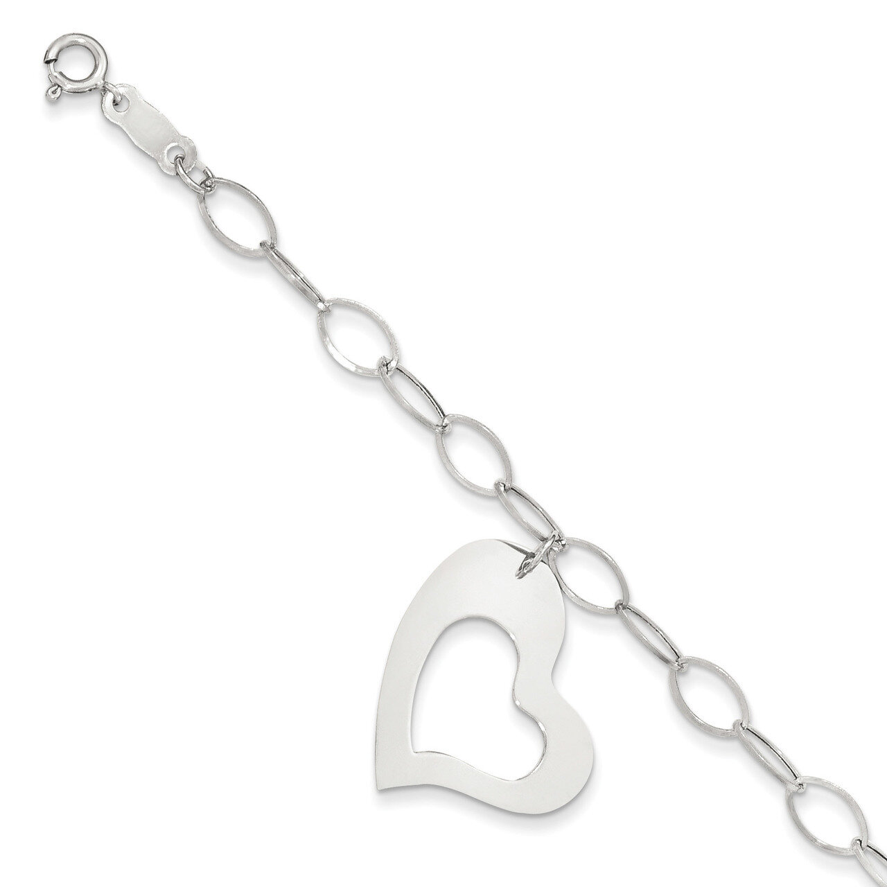 7.25 Inch Polished Dangle Heart Bracelet 14k white Gold FB1422-7.25