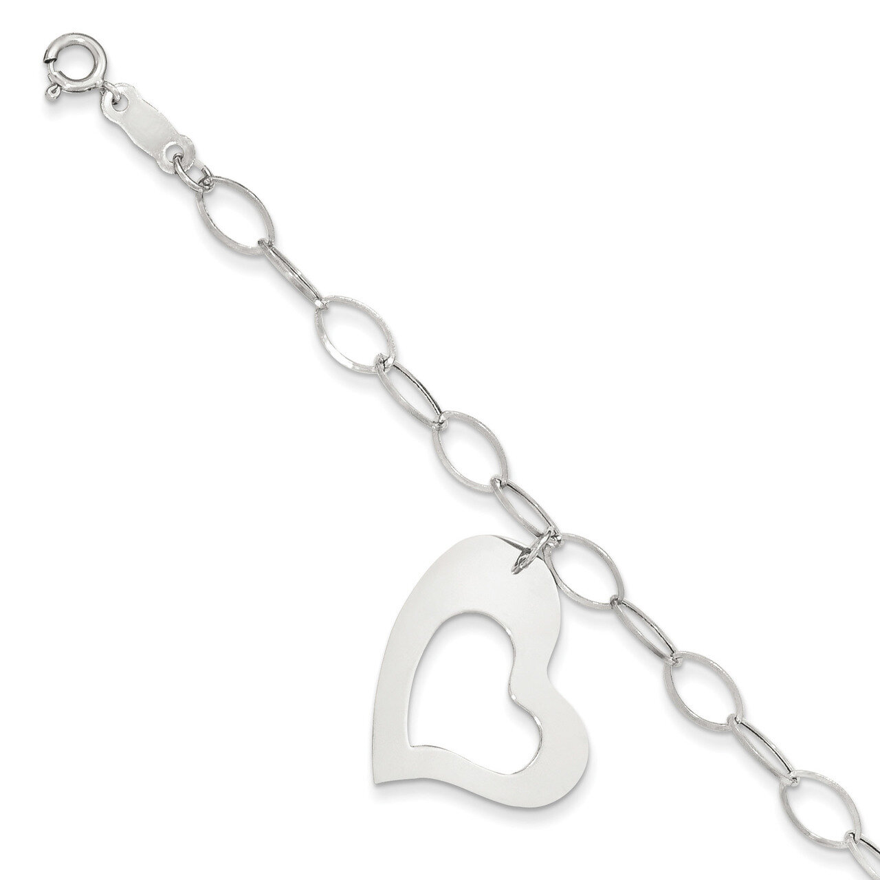7.25 Inch Polished Dangle Heart Bracelet 14k white Gold FB1422-7.25, MPN: FB1422-7.25, 191101363078