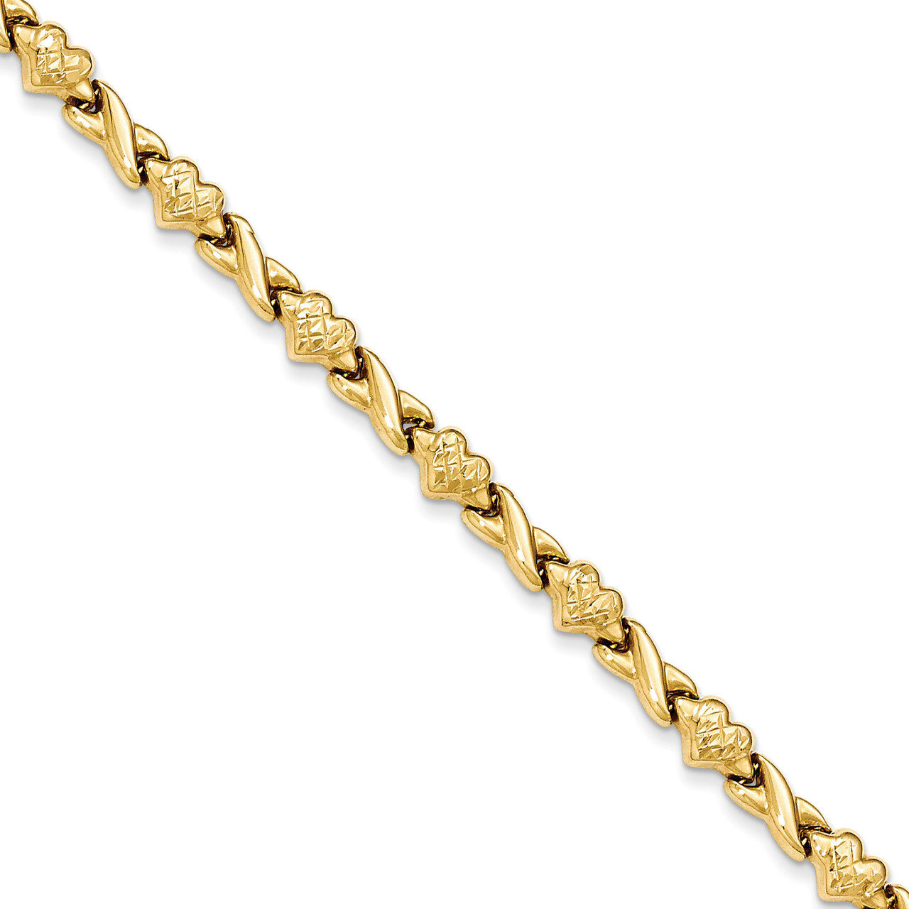 7 Inch Diamond -cut Heart 7in Bracelet 14k Gold Polished FB1431-7, MPN: FB1431-7, 191101363566