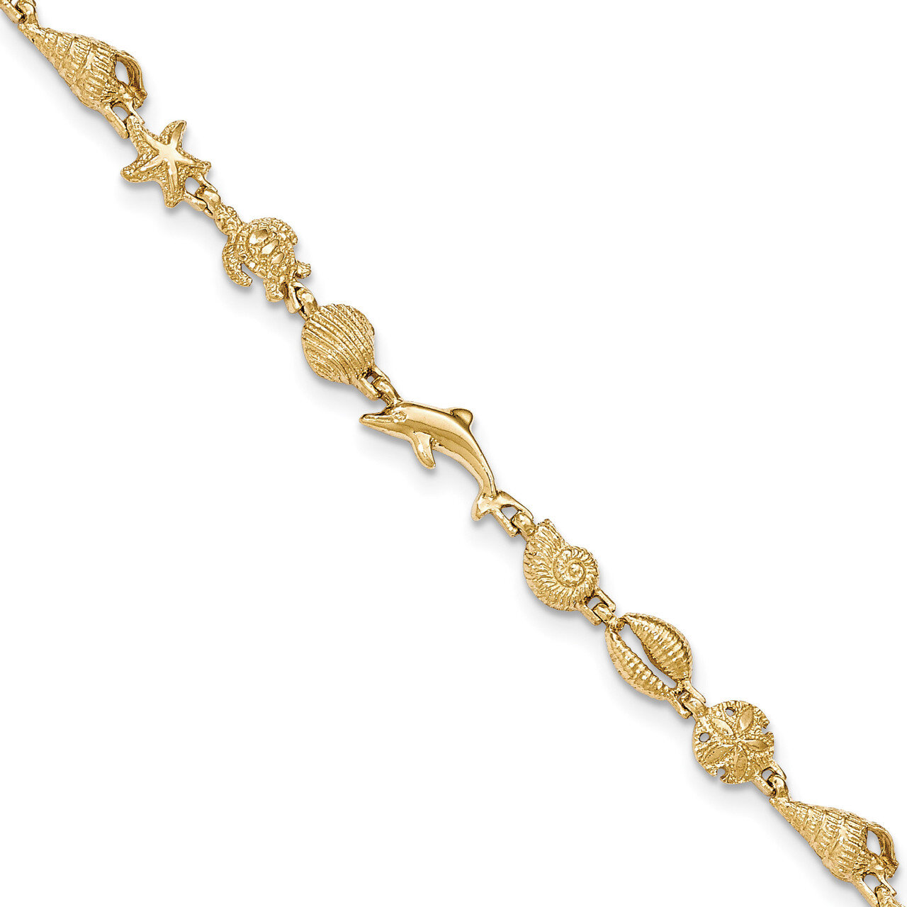7.25 Inch Sea Life Bracelet 14K Gold Polished &amp; Textured FB1443-7.25