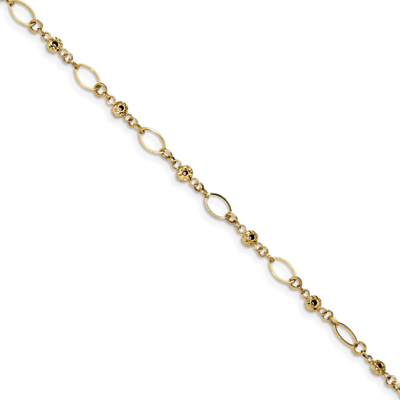 7.5 Inch Diamond -cut Ovals &amp; Donut Beads Bracelet 14k Gold Polished FB1467-7.5