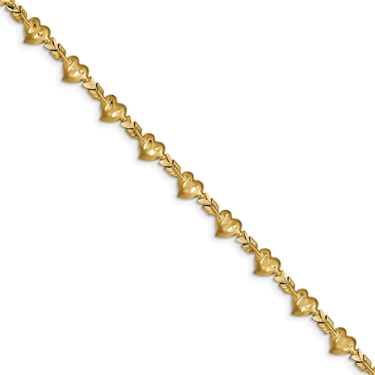 7 Inch Heart with Arrow 7 inch Bracelet 14k Gold Satin Diamond-cut FB1480-7