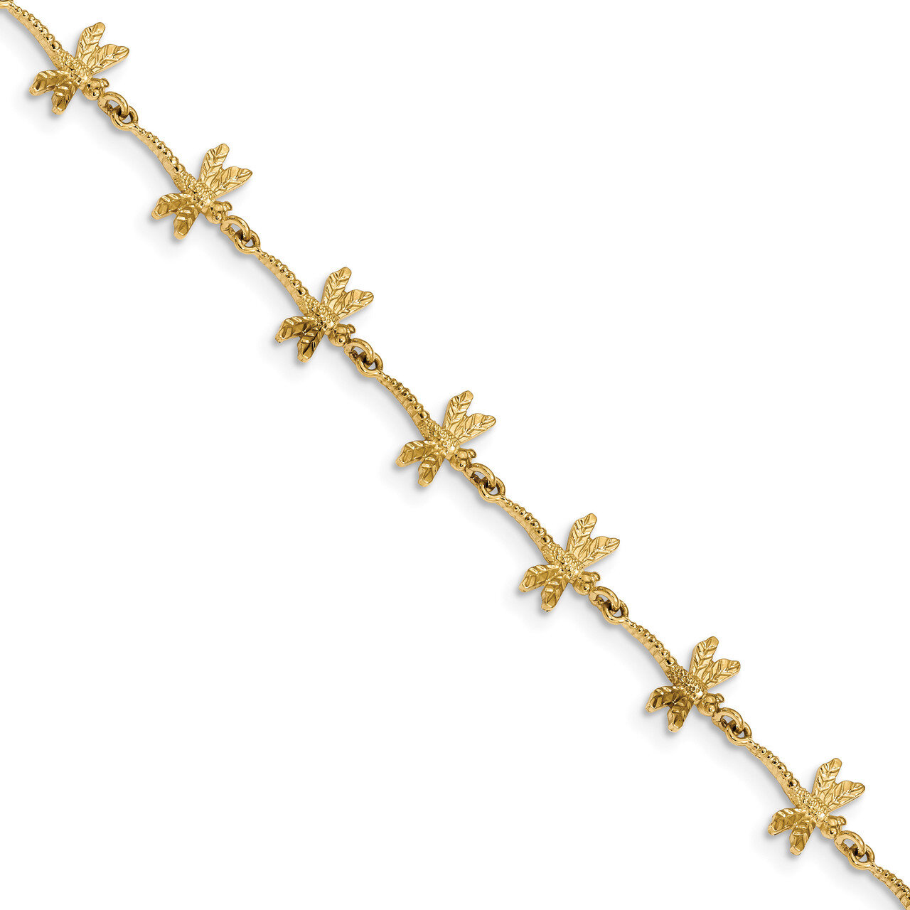 7.5 Inch Textured Dragonfly Bracelet 14k Gold Polished FB1490-7.5