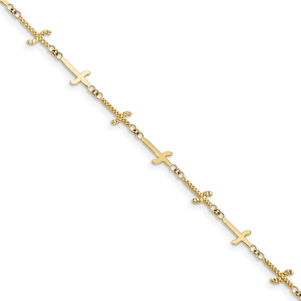 7 Inch Diamond -cut Crosses with 1 inch Extender Bracelet 14k Gold Polished FB1498-7