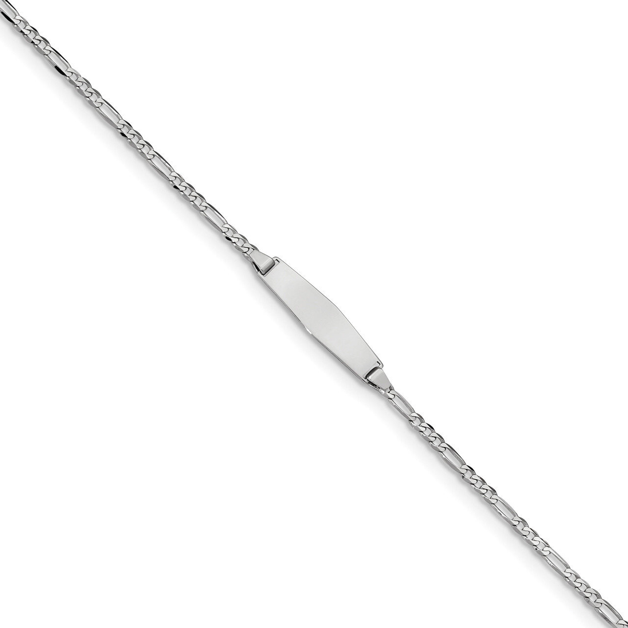 7 Inch Figaro Link Soft Diamond Shape ID Bracelet 14k white Gold FG60IDCW-7