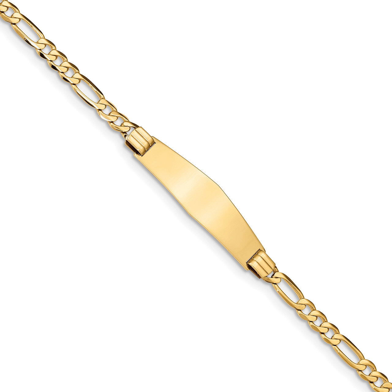 7 Inch Figaro Soft Diamond Shape ID Bracelet 14k Gold FIG110IDC-7