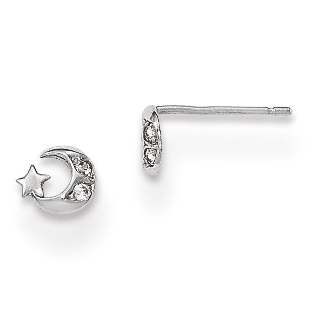 Madi K CZ Diamond Moon &amp; Star Post Earrings 14k white Gold GK880, MPN: GK880, 191101360961