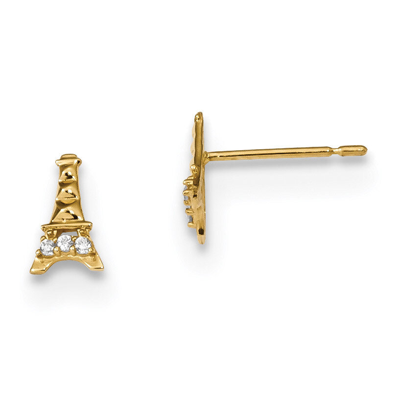 Madi K Kids CZ Diamond Eiffel Tower Post Earrings 14k Gold GK909