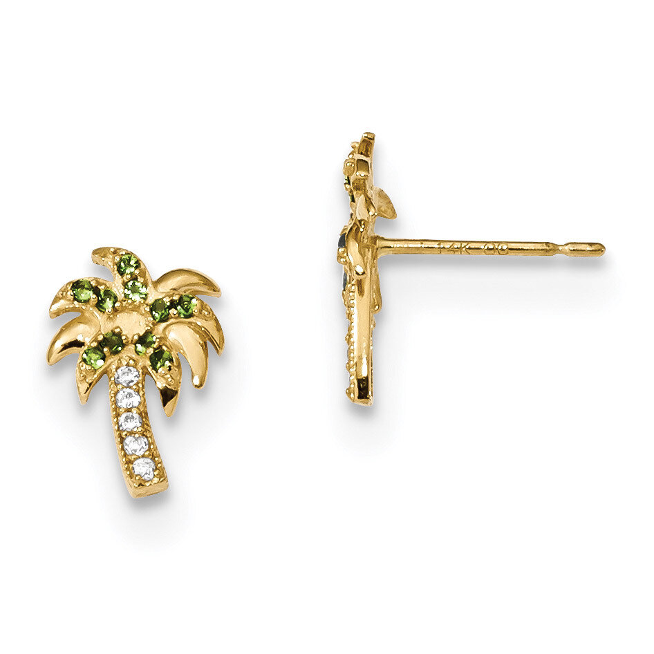 Madi K Green &amp; Clear CZ Diamond Palm Tree Post Earrings 14k Gold GK913, MPN: GK913, 883957351438