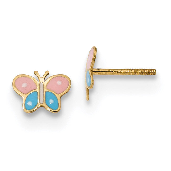 Madi K Polished Enameled Butterfly Screwback Post Earrings 14k Gold GK946