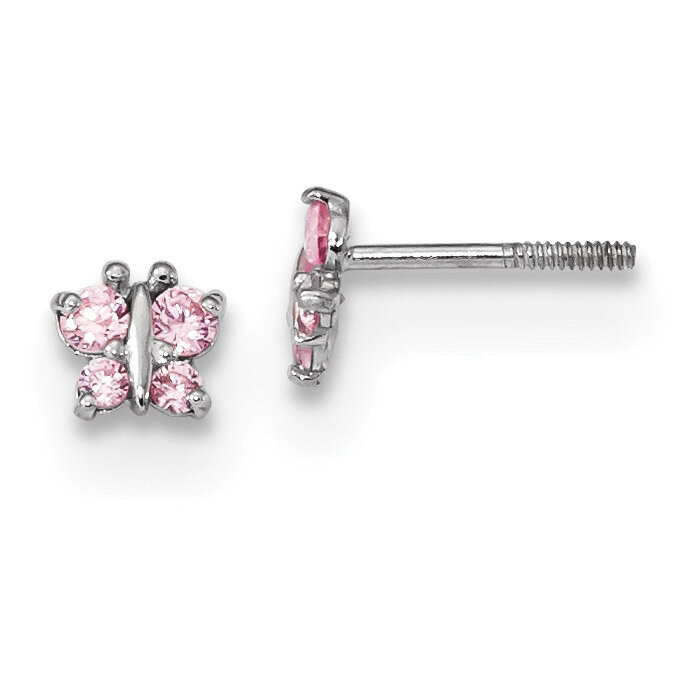 Madi K Polished Pink CZ Diamond Butterfly Post Earrings 14k white Gold GK947, MPN: GK947, 191101077…