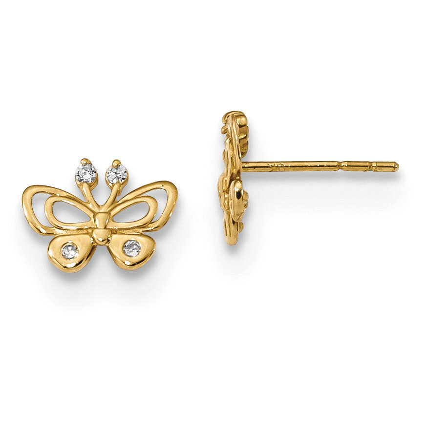 Madi K Polished CZ Diamond Butterfly Post Earrings 14k Gold GK948, MPN: GK948, 886774006192