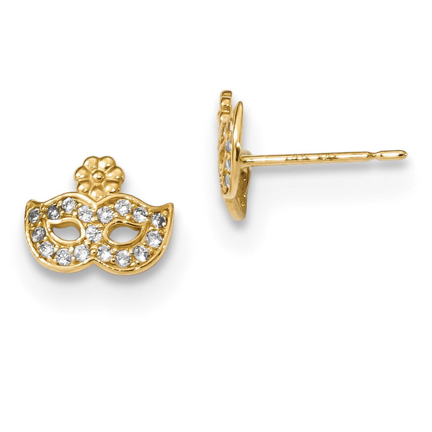 Madi K Kids CZ Diamond Masquerade Mask Post Earrings 14k Gold GK963, MPN: GK963,