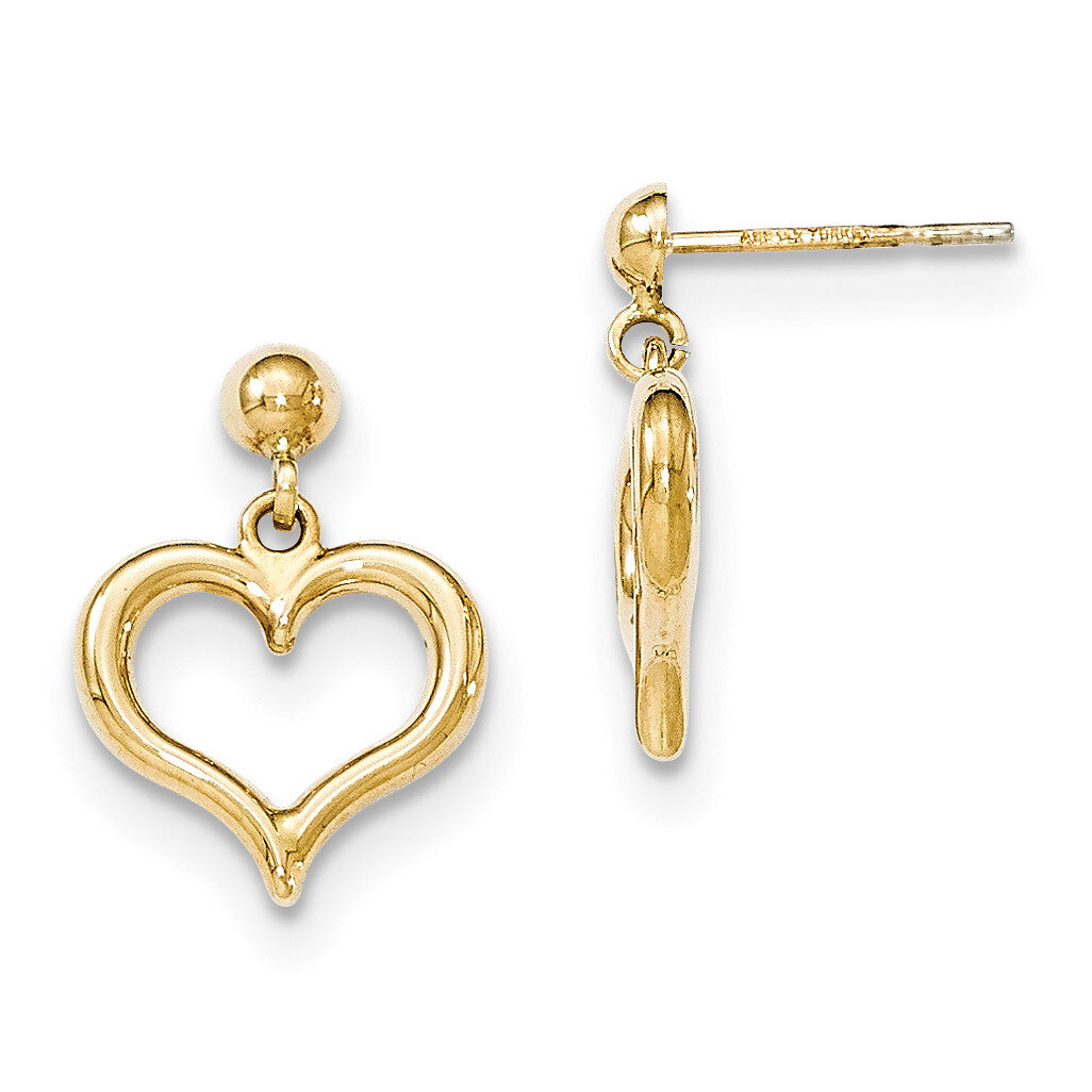 Heart Post Dangle Earrings 14k Gold Polished H1071, MPN: H1071, 868044121347