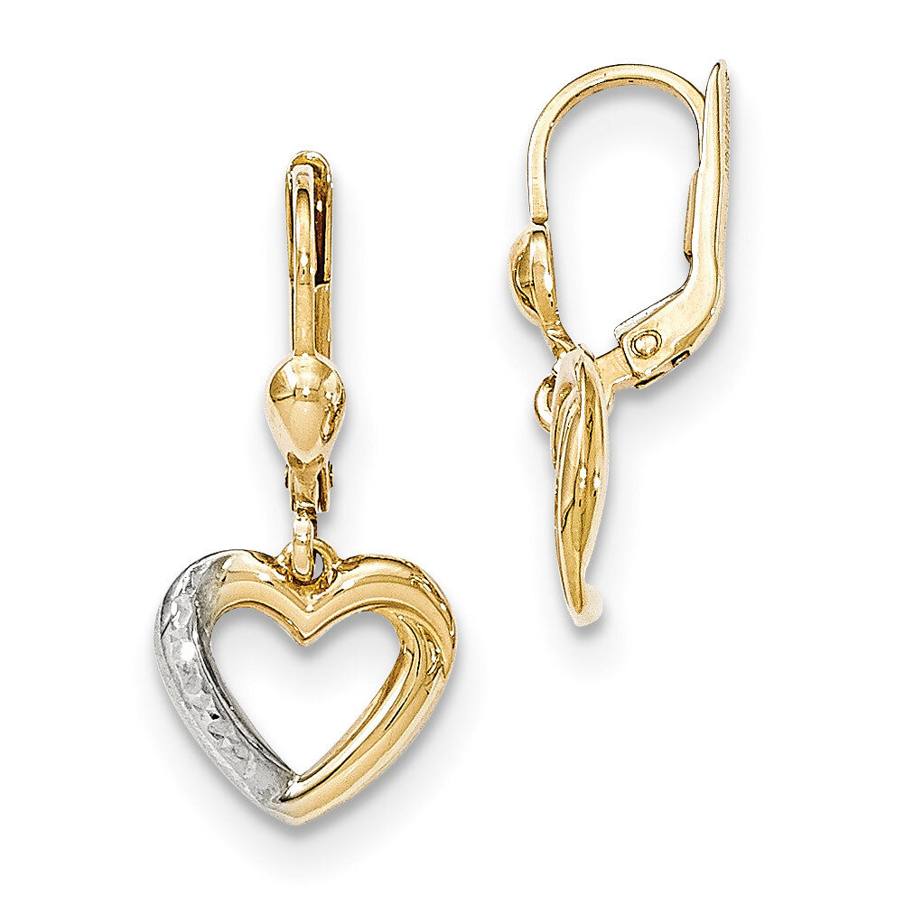 Textured and Polished Heart Leverback Earring 14k Gold & Rhodium H1074