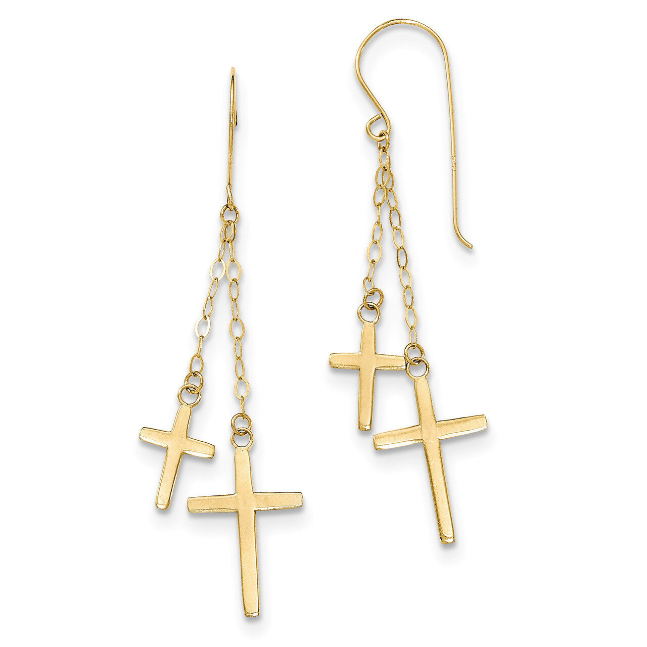 Chain Dangle Cross Shepherd Hook Earrings 14k Gold H1089