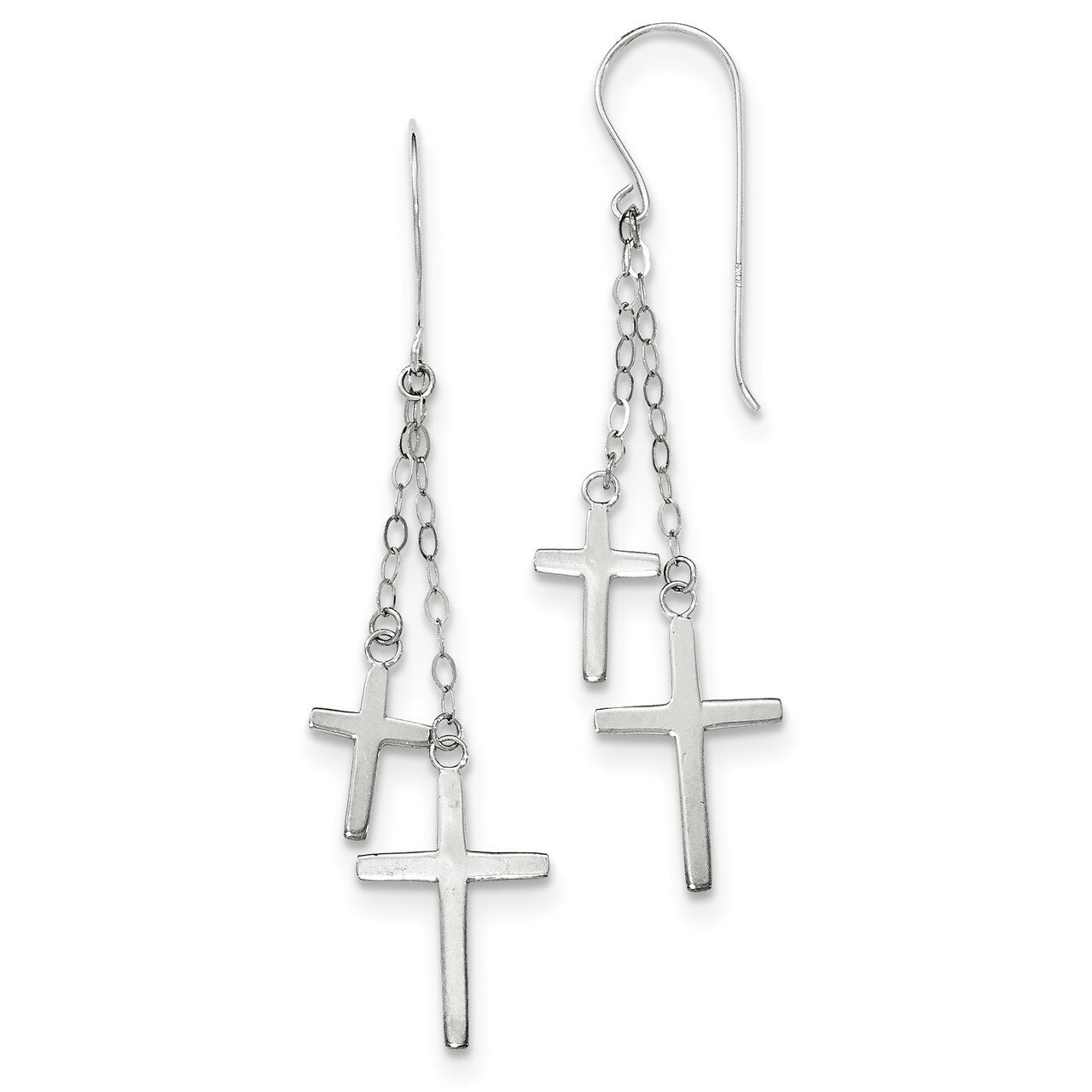 Chain Dangle Cross Shepherd Hook Earrings 14k white Gold H1090