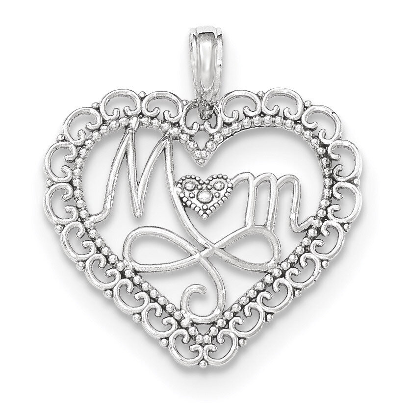 Polished Mom Scallop Heart Pendant 14k white Gold K5195