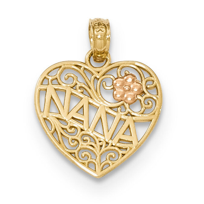 Polished Nana with Flower on Heart Pendant 14k Two-Tone Gold K5206