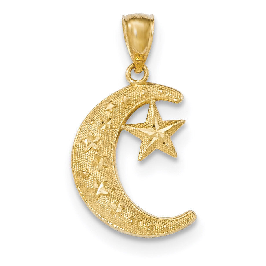 Moon &amp; Stars Pendant 14K Gold Polished &amp; Textured K5299