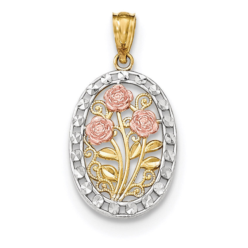 Polished &amp; Textured Oval 3 Rose Pendant 14k Tri-Color Gold K5310, MPN: K5310, 191101458316