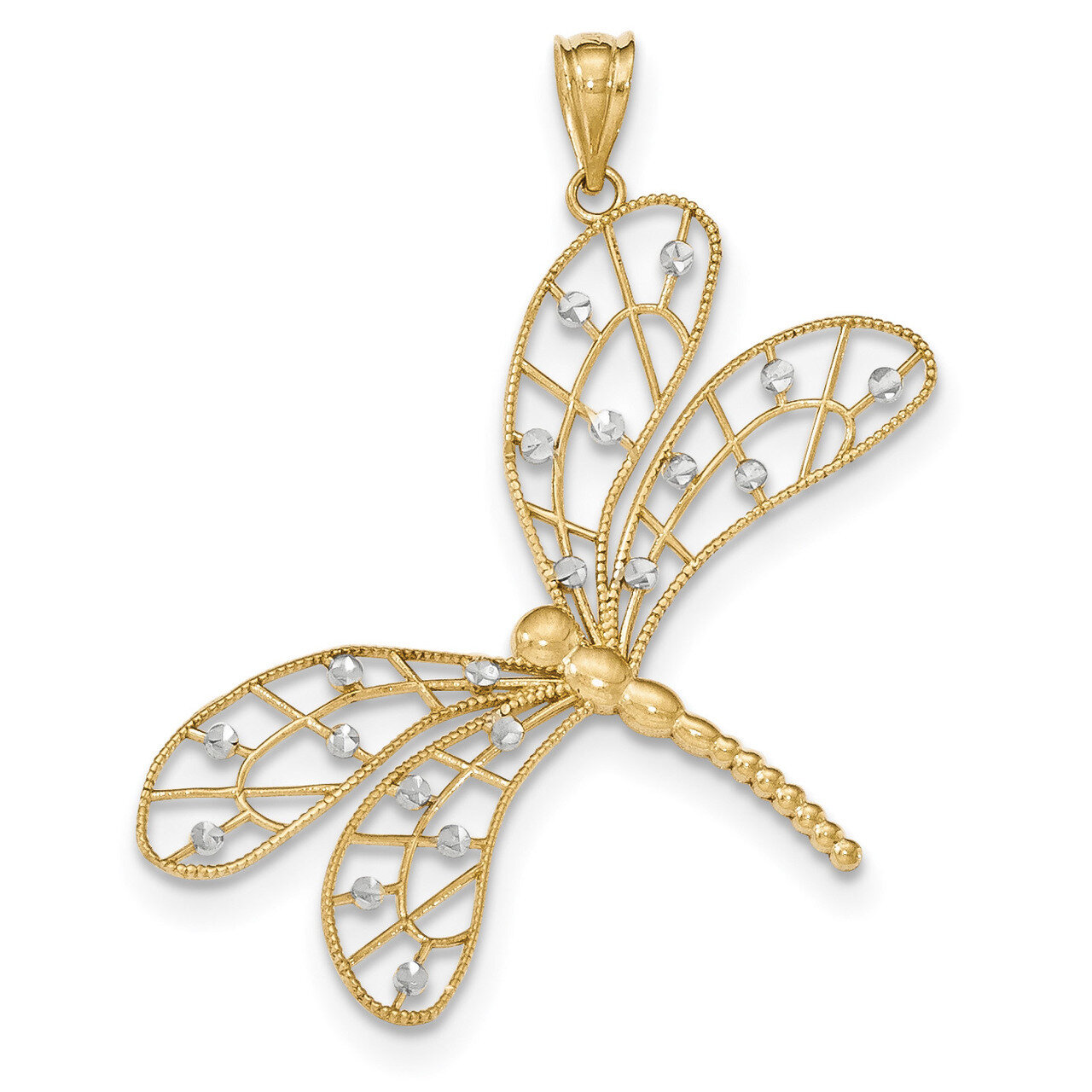 Polished Diamond -cut Filigree Dragonfly Pendant 14k Two-Tone Gold K5335