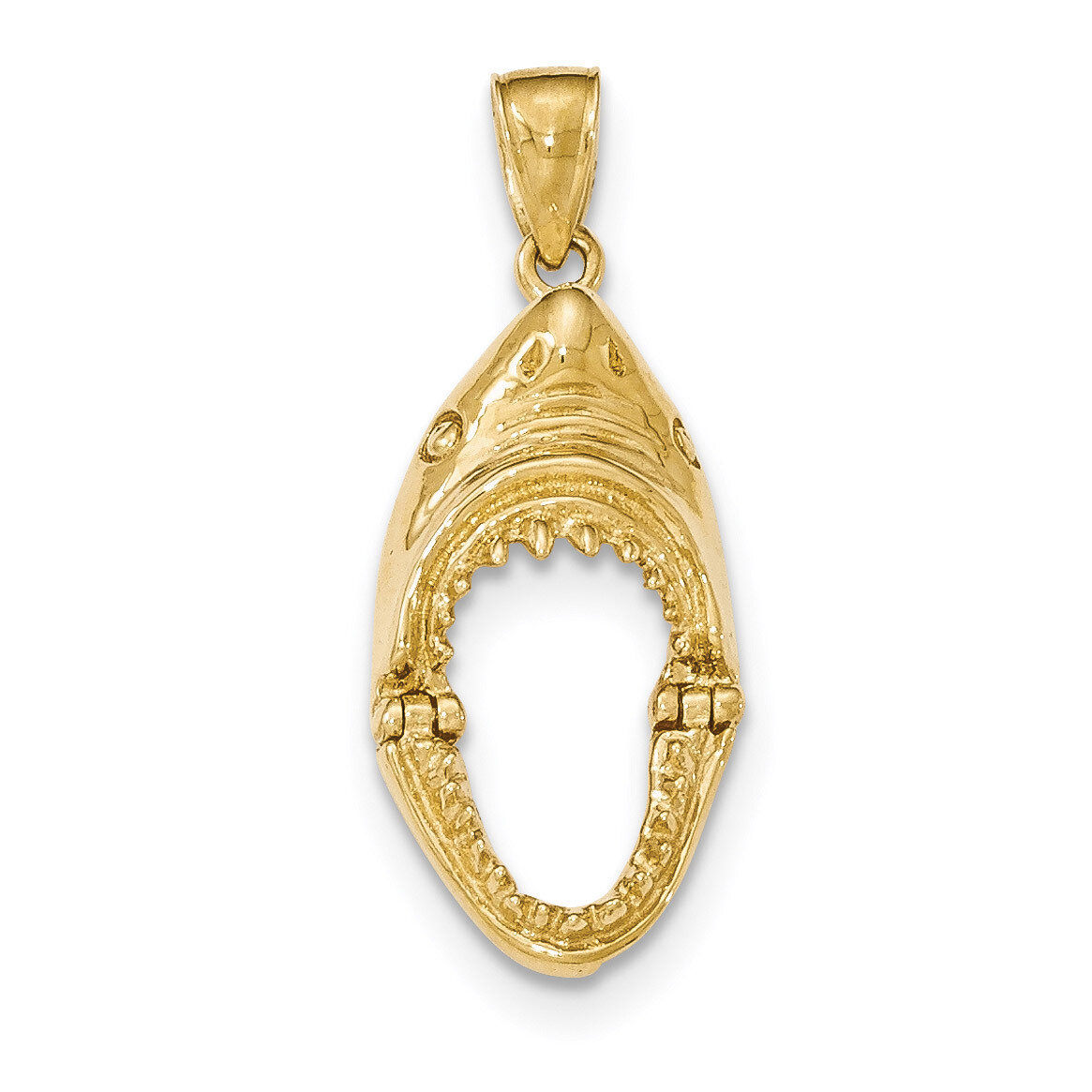 2-D Jaws Shark Head Mouth Open Pendant 14k Gold Polished K5343