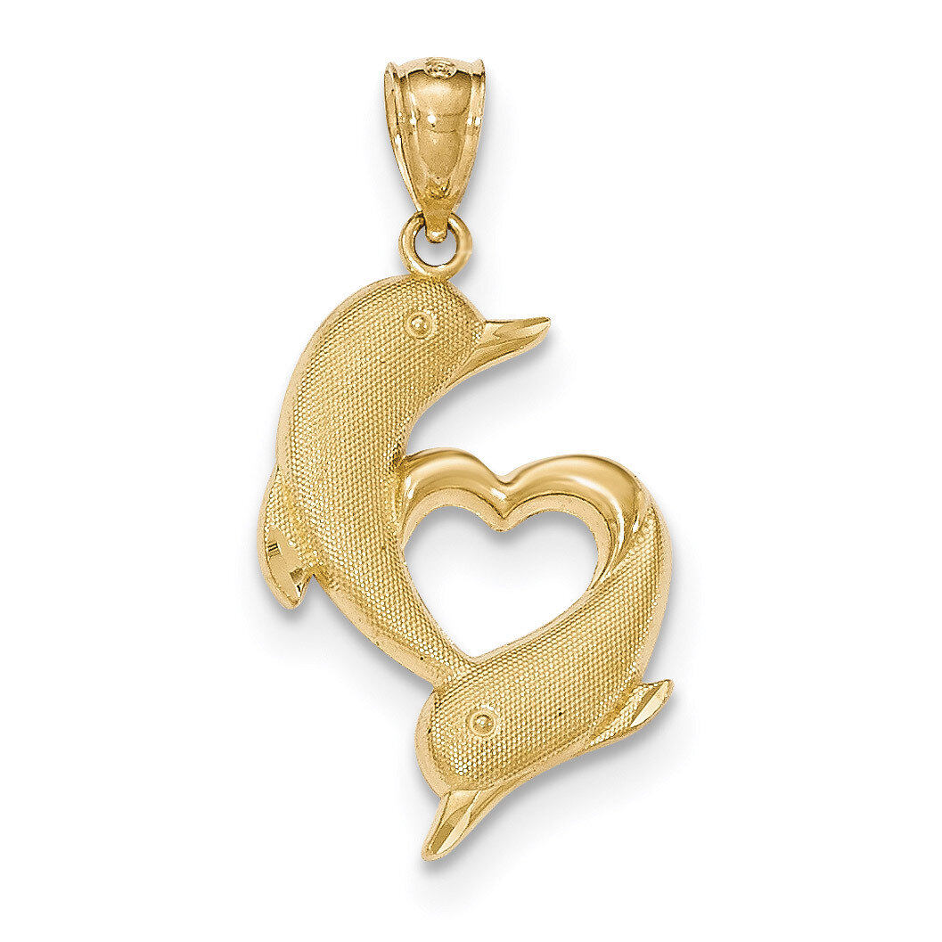 Dolphins with Heart Pendant 14K Gold Polished & Textured K5349