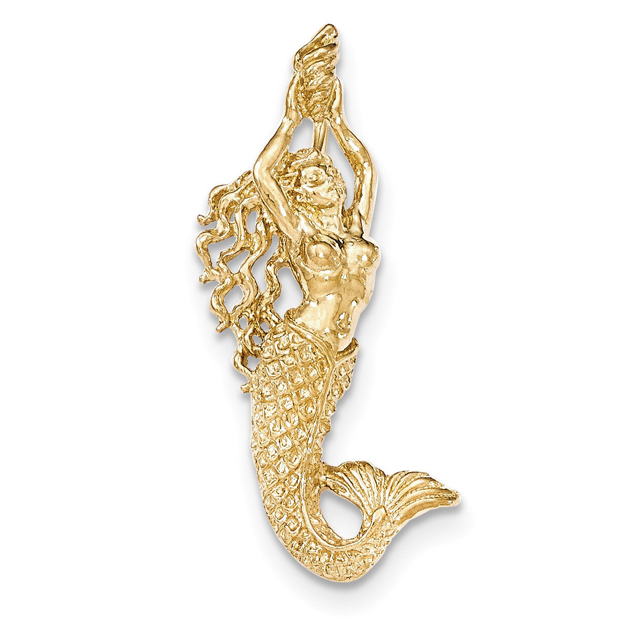 Mermaid Chain Slide Pendant 14K Gold Polished & Textured K5370