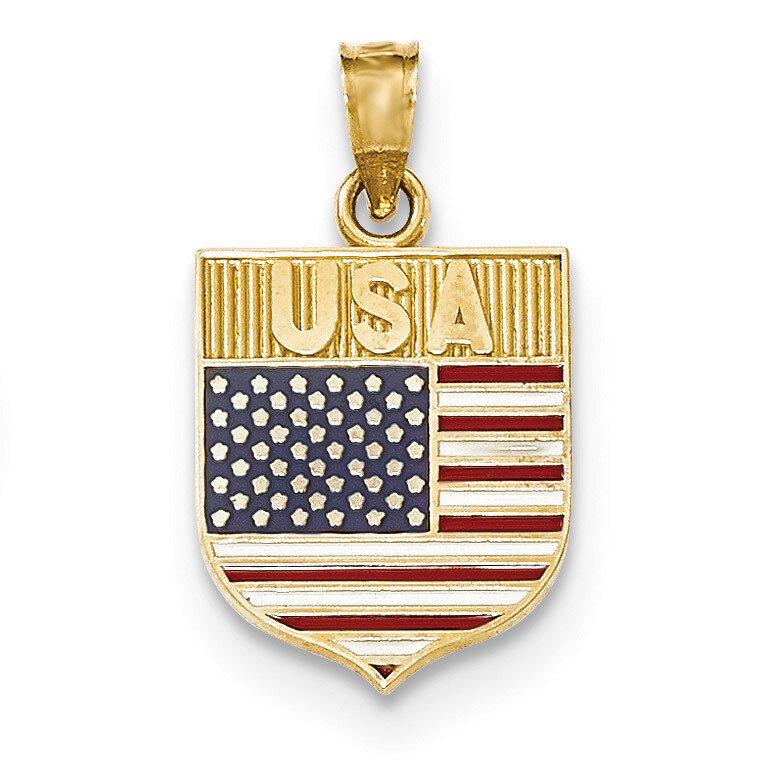 USA Flag Enameled Pendant 14k Gold K5402