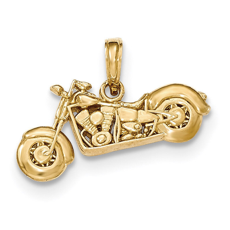 3-D Motorcycle Pendant 14K Gold Polished & Textured K5411
