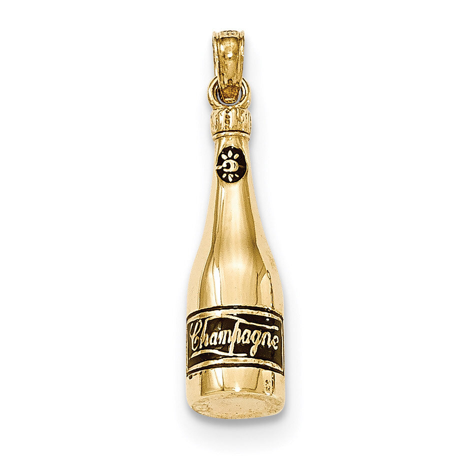 3-D Enameled Champagne Bottle Pendant 14k Gold Polished K5421