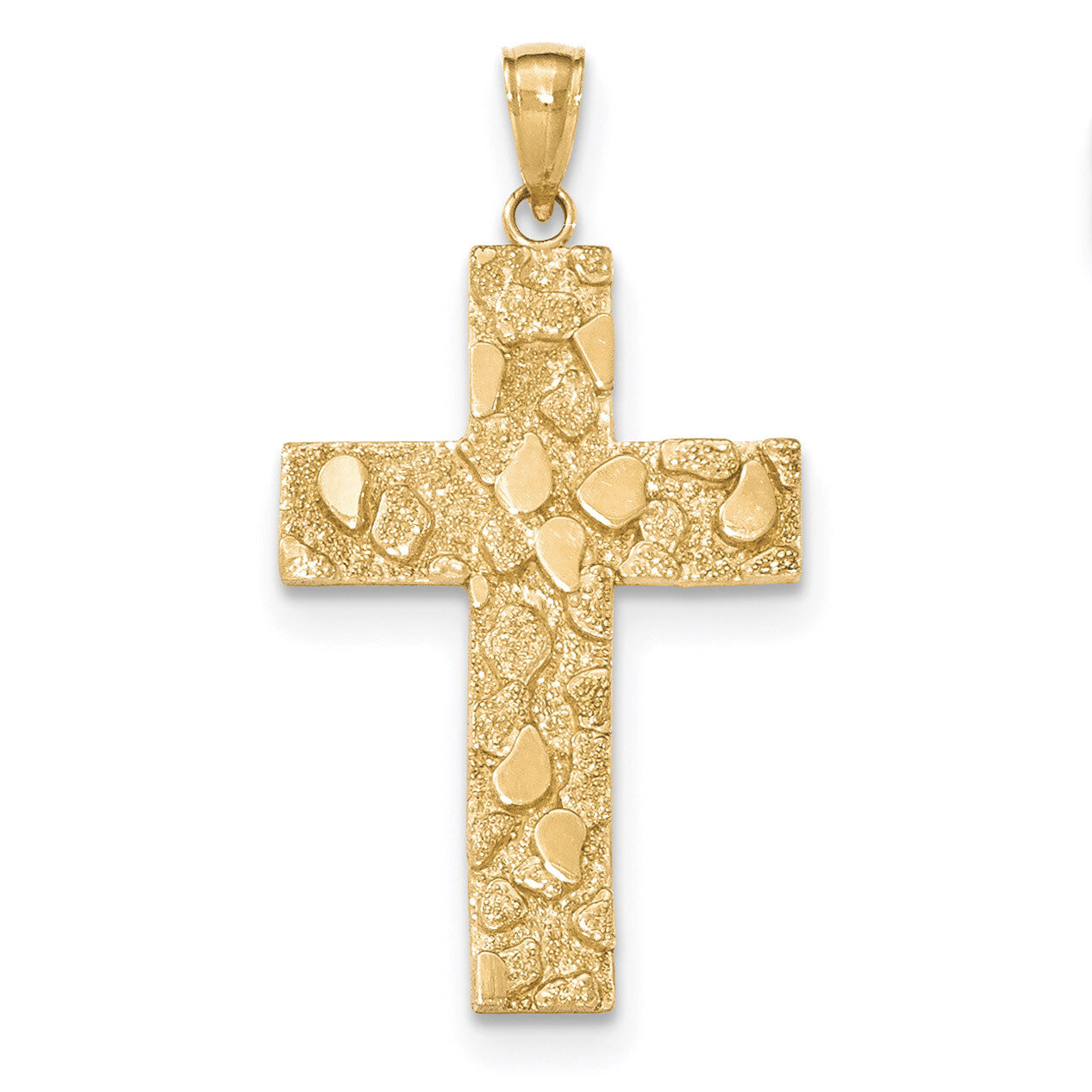 Textured Nugget Block Style Cross Pendant 14k Gold Polished K5451