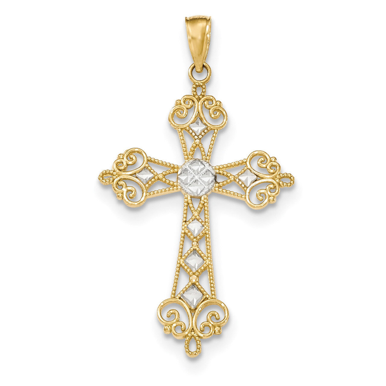 Diamond -cut Cut-out Cross Pendant 14k &amp; Rhodium Polished K5501, MPN: K5501, 637218111091