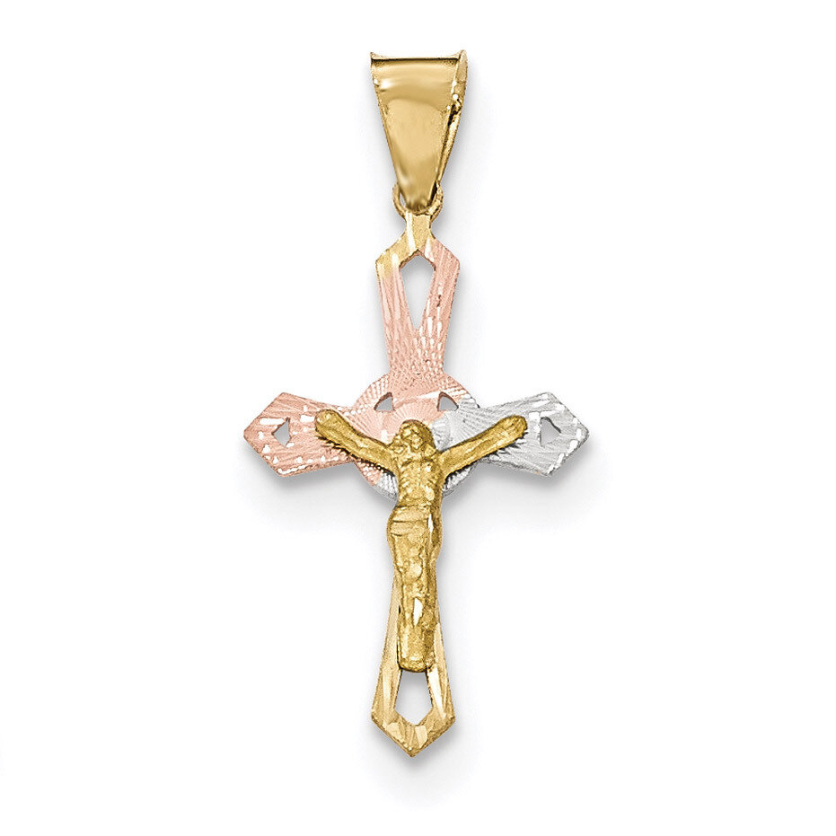 Crucifix Cross Pendant 14k Gold &amp; Rhodium K5539