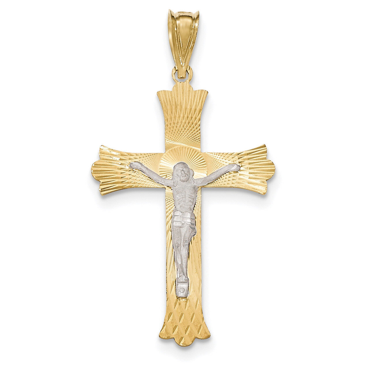 Polished Satin Diamond -cut Crucifix Cross Pendant 14k Two-Tone Gold K5548