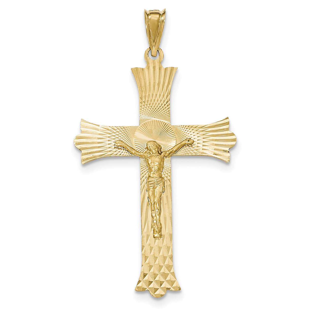 14k Polished, Satin and Diamond -cut Crucifix Cross Pendant 14k Gold Polished K5553
