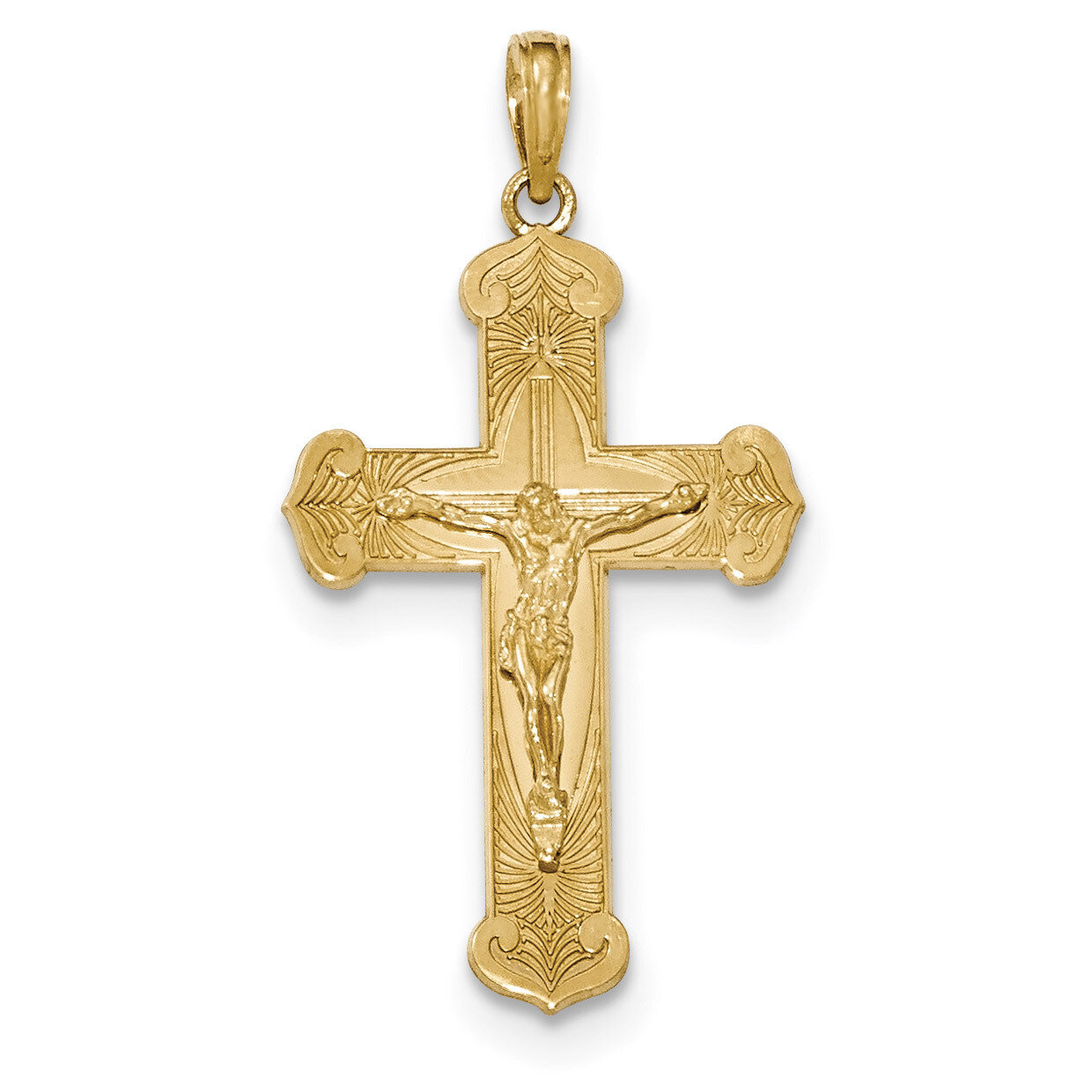 2-D Crucifix with Jesus on Engraved Cross Pendant 14k Gold Polished K5565, MPN: K5565, 637218168514