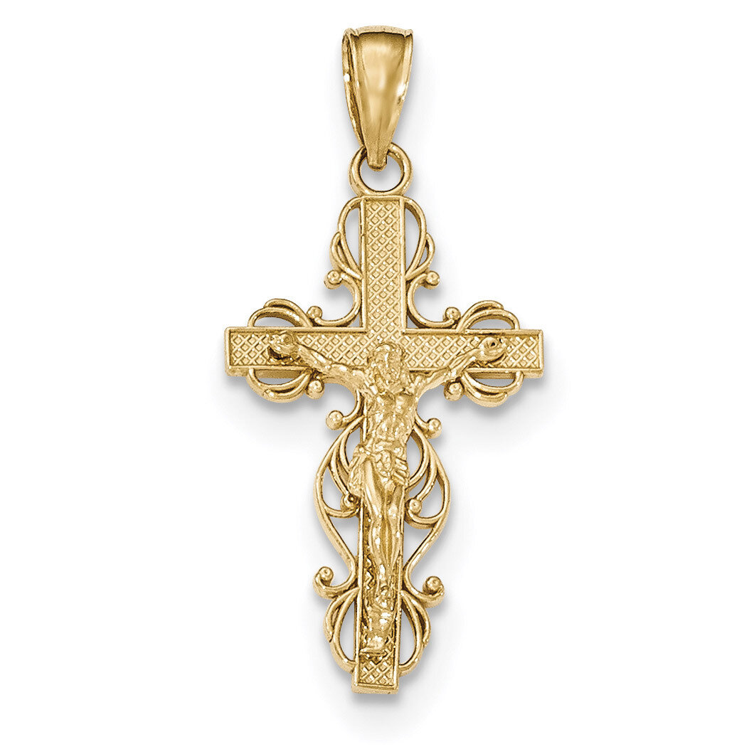 Crucifix with lace Trim Pendant 14k Gold Polished K5567