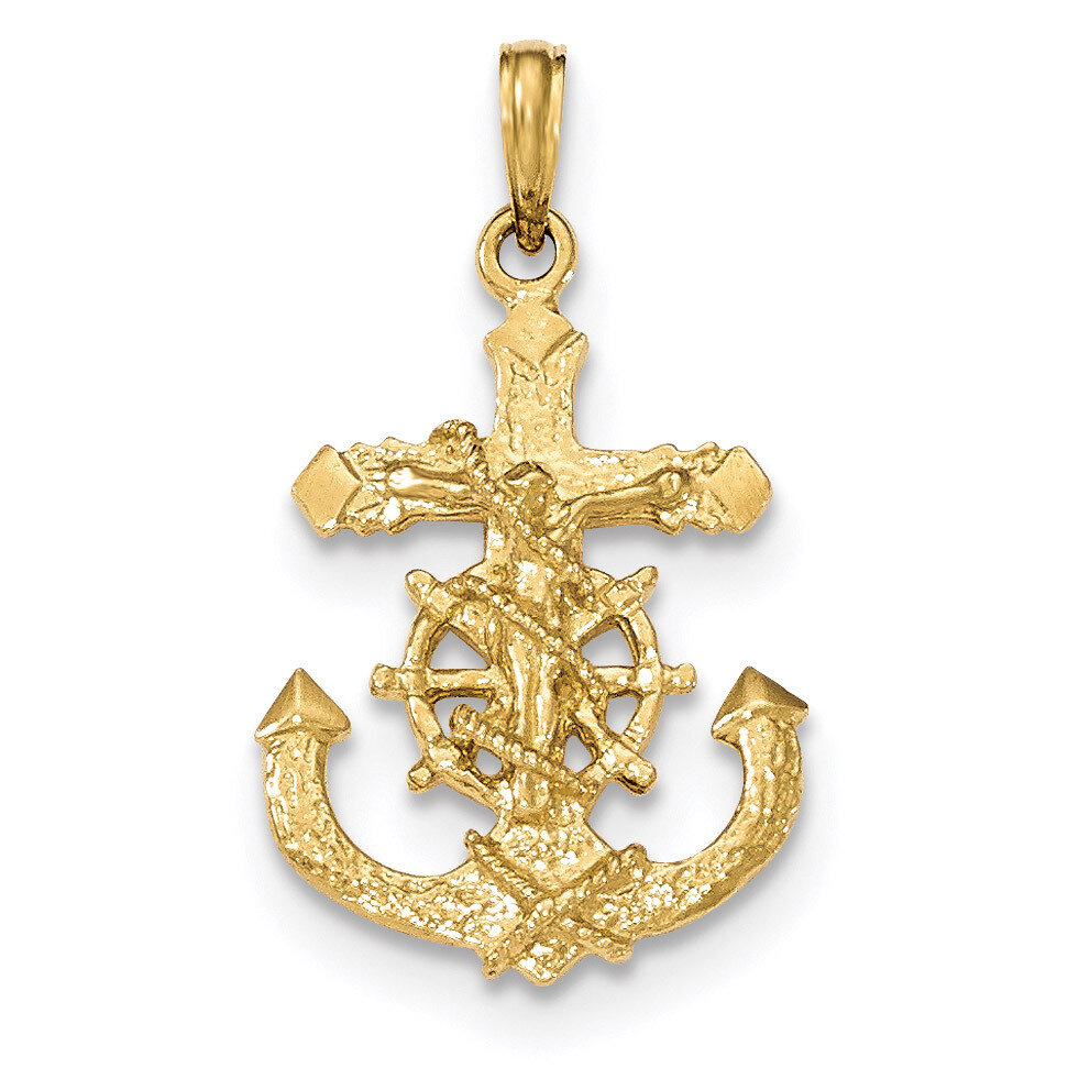 Textured 2-D Mariners Crucifix Rope/Wheel Pendant 14k Gold Polished K5577