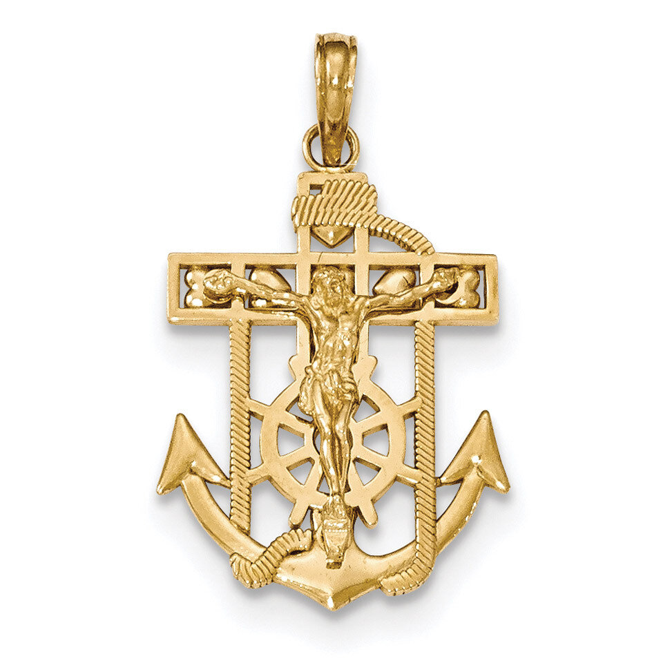 Mini Mariners Crucifix Pendant 14K Gold Polished &amp; Textured K5581, MPN: K5581, 637218168507