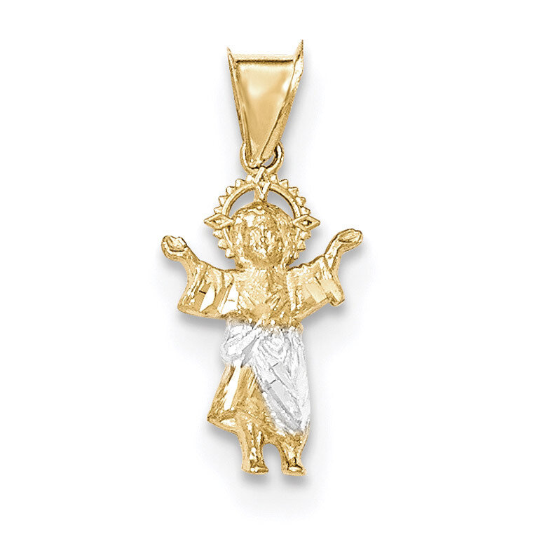 Diamond -cut Polished Baby Jesus Pendant 14k Gold &amp; Rhodium K5583