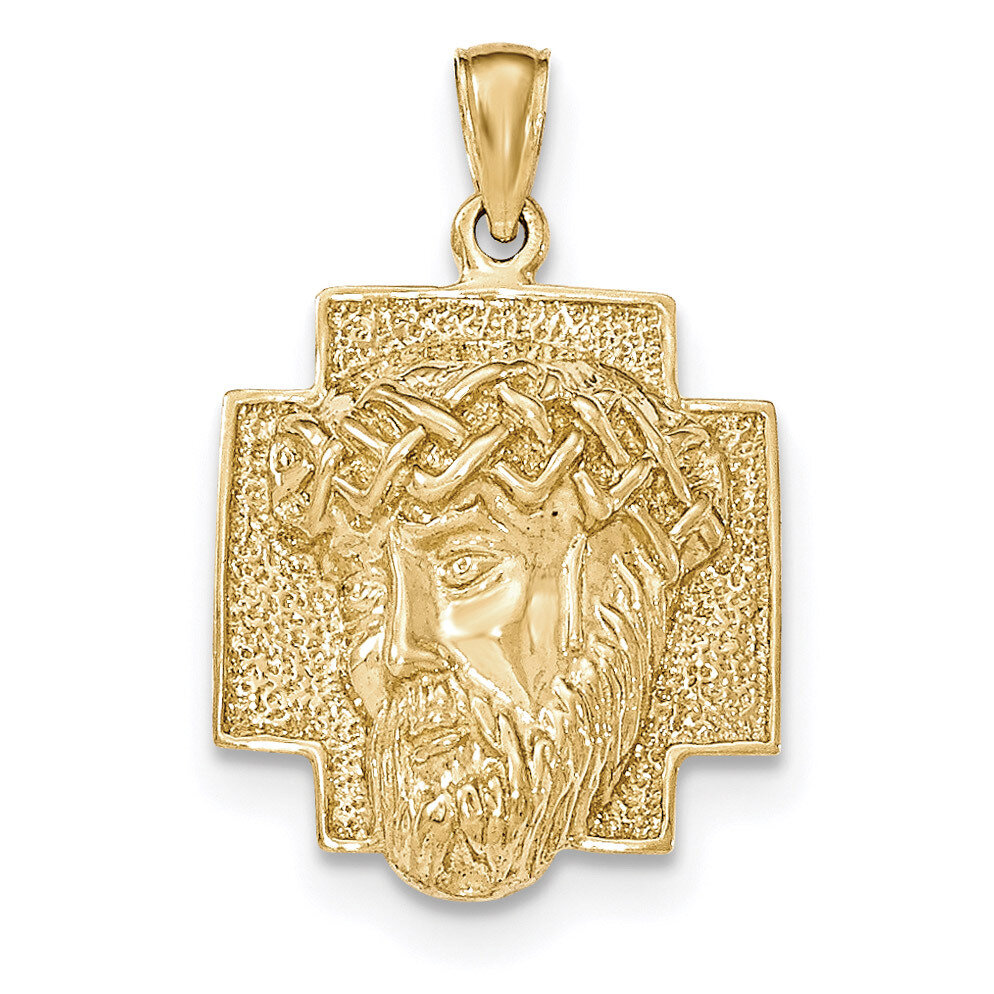 2-D Large Jesus Head with Crown Pendant 14k Gold Polished K5584