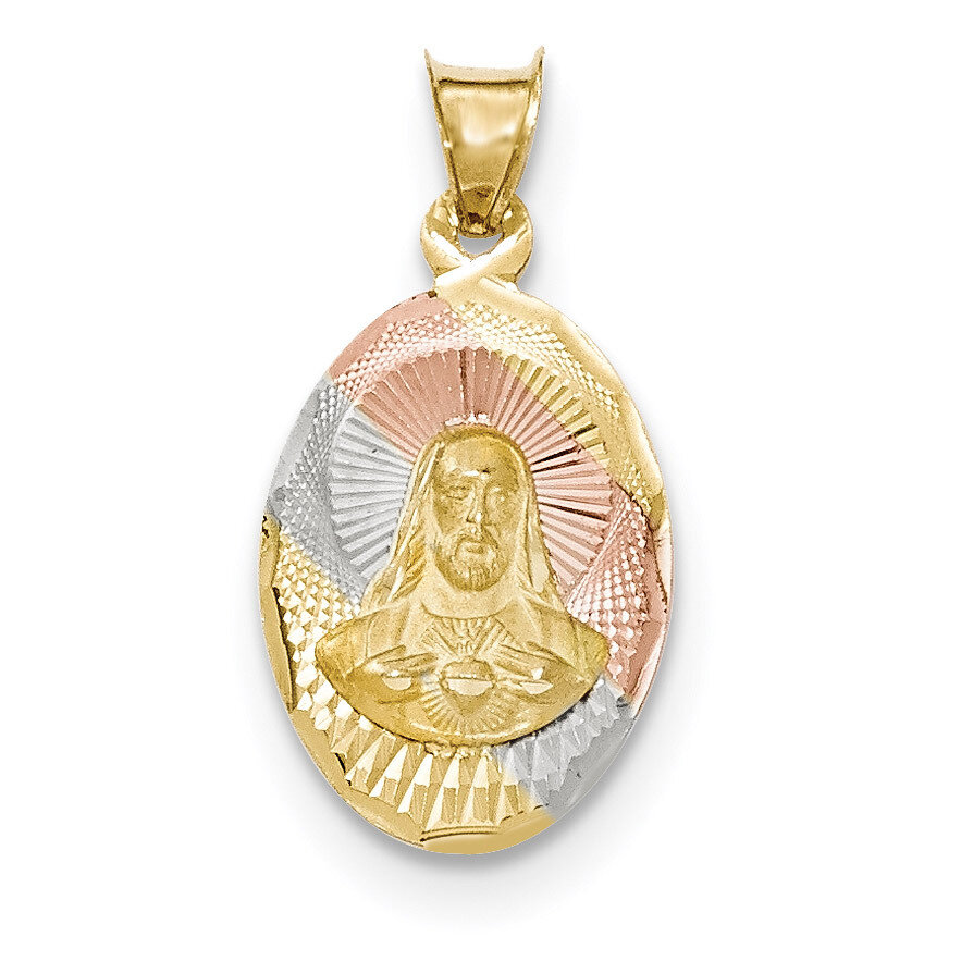 Diamond -cut Sagrado Corazon Oval Pendant 14k &amp; Rhodium Polished K5586, MPN: K5586, 191101363689