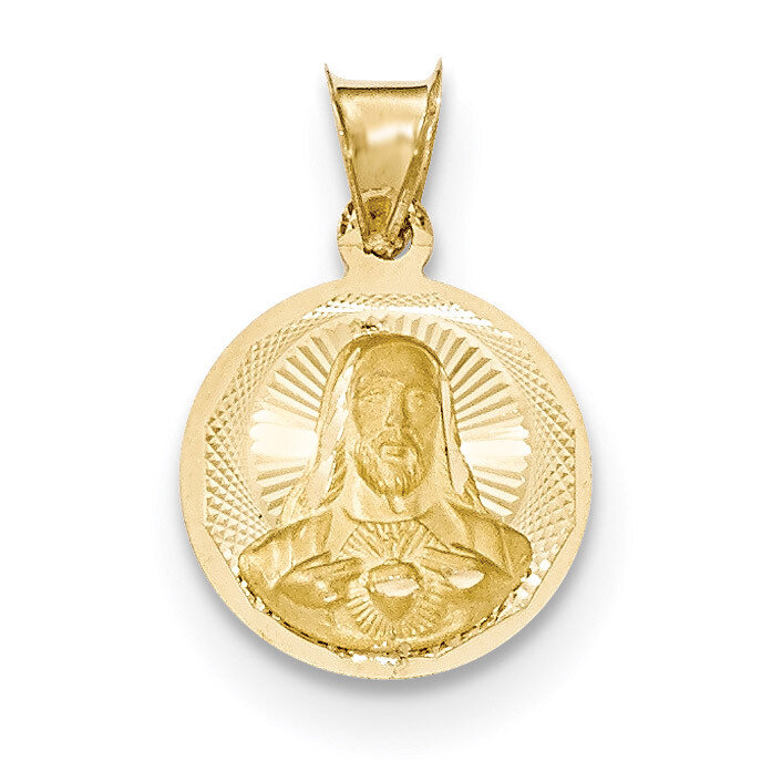 Diamond -cut Sagrado Corazon Circle Pendant 14k Gold Polished K5594, MPN: K5594, 191101082801