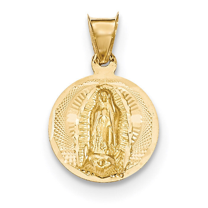 Diamond -cut Lady of Guadalupe Circle Pendant 14k Gold Polished K5630