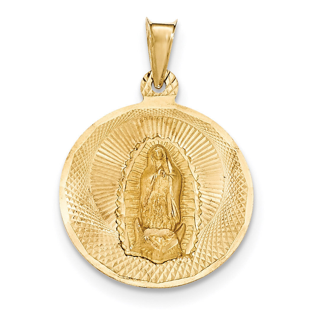 Diamond -cut Lady of Guadalupe Circle Pendant 14k Gold Polished K5632