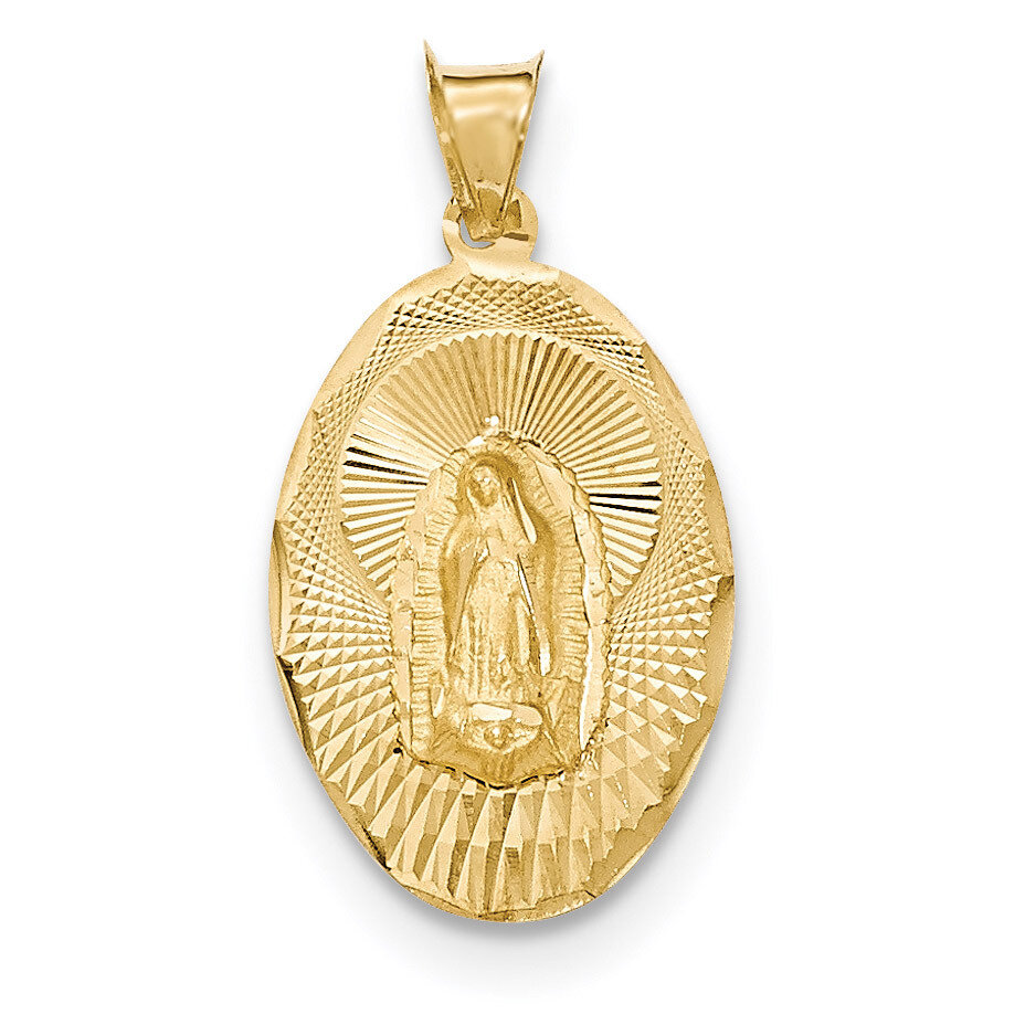 Diamond -cut Lady of Guadalupe Oval Pendant 14k Gold Polished K5634