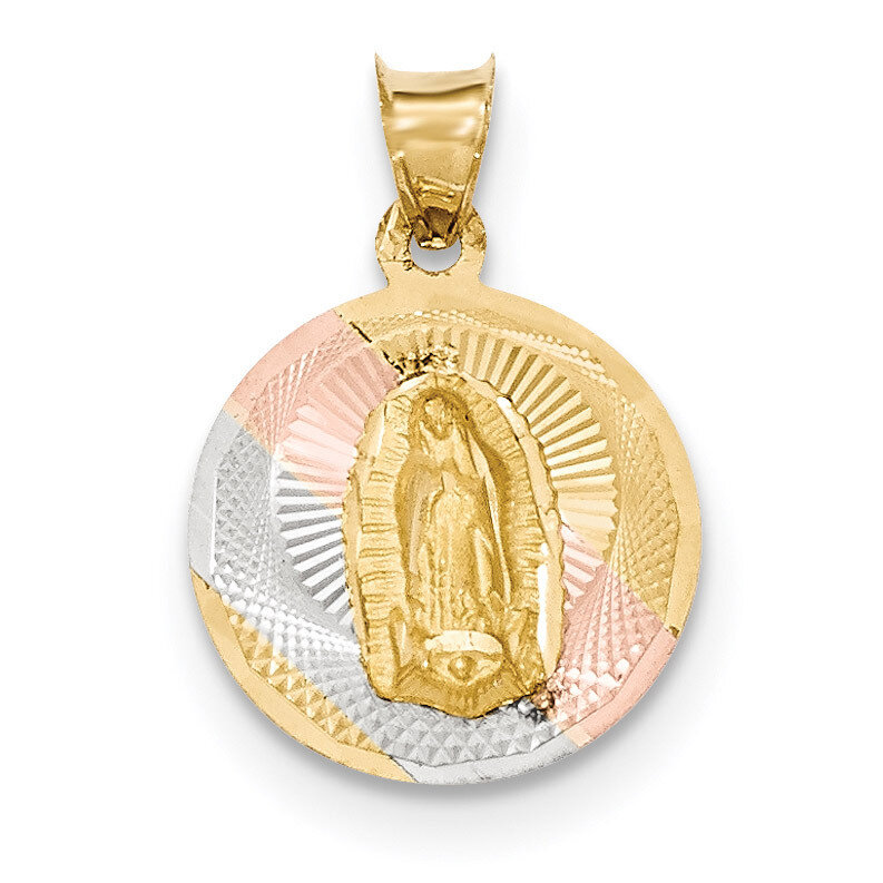 Diamond -cut Lady of Guadalupe Circle Pendant 14k &amp; Rhodium Polished K5640, MPN: K5640, 886774618920