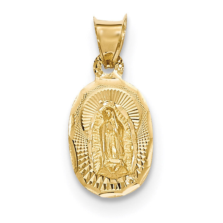 Diamond -cut Lady of Guadalupe Oval Pendant 14k Gold Polished K5643